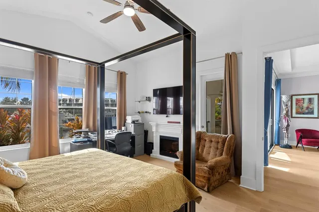 a spacious bathroom with a double vanity sink and a mirror