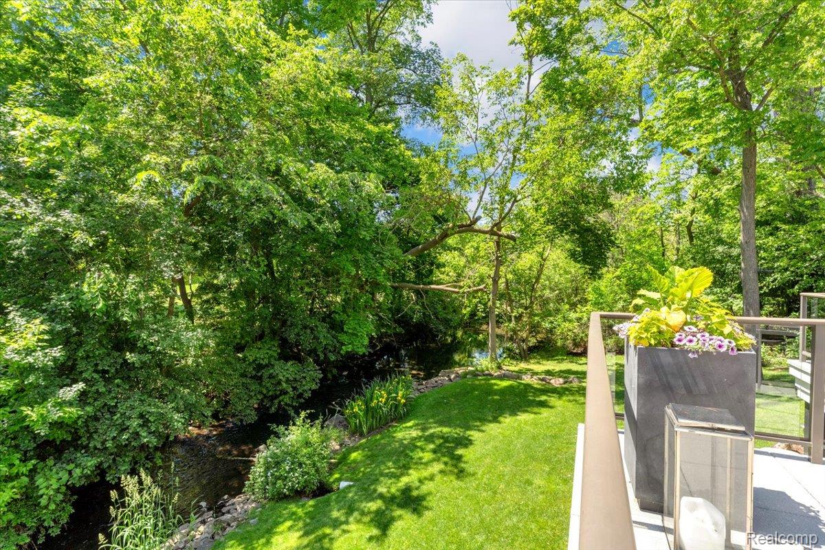 195 Baldwin Road Birmingham, MI 48009 - Photo 62 of 76 Lush green landscape featuring a natural waterway, mature trees, and a manicured lawn