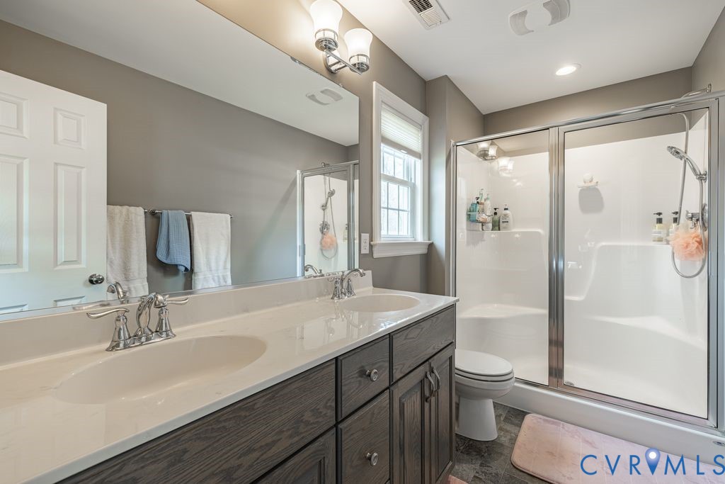 241 Pleasant View Drive Aylett, VA 23009 - Photo 28 of 36 a bathroom with a sink a toilet and shower