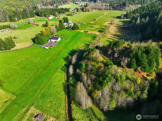 a view of a lush green hillside and houses