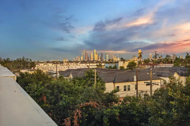 a view of a lake with a city