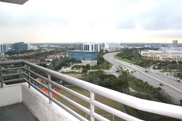 a view of city from a balcony