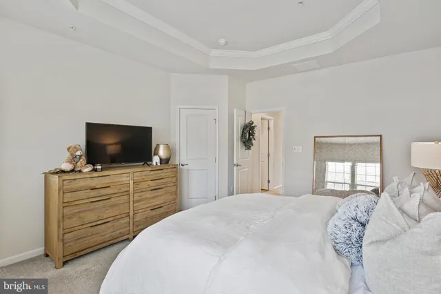 a bedroom with a bed and a television