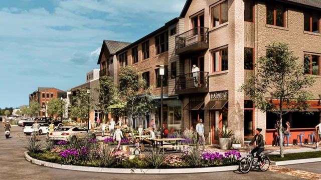 a view of a building with a lot of people