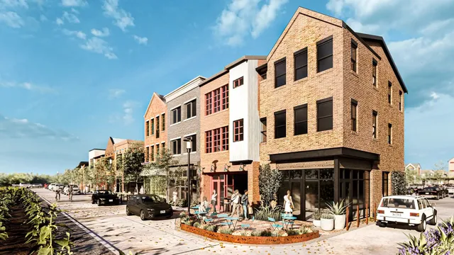 a front view of a building with street view