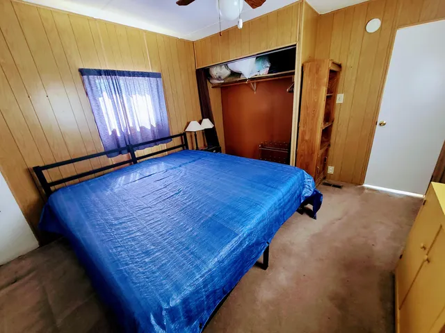 a bedroom with a bed and a dresser