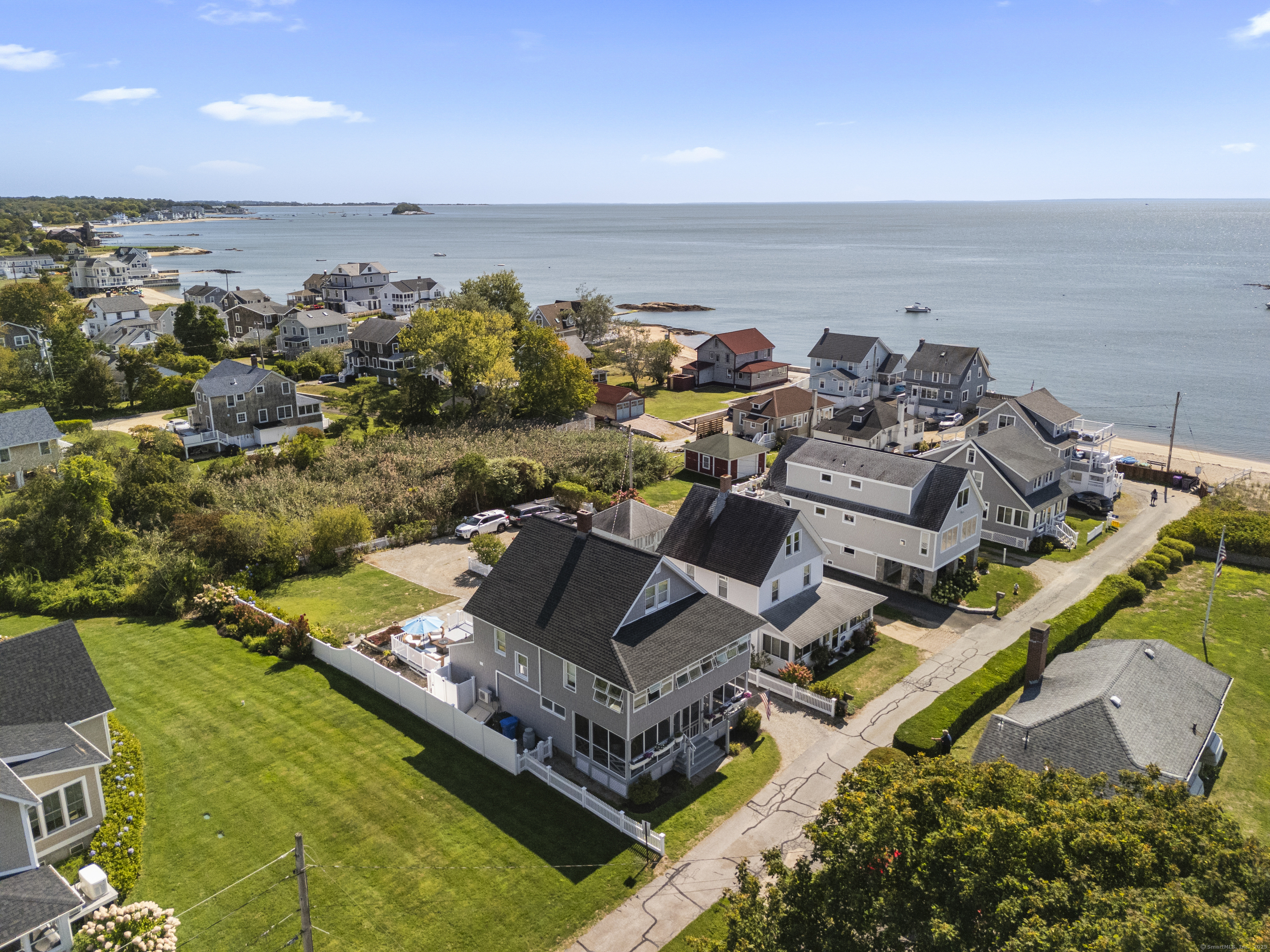 an aerial view of a house with a garden