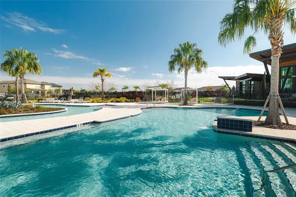 a view of a swimming pool and lake view