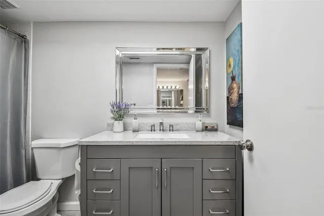 an aerial view of a house with a big yard