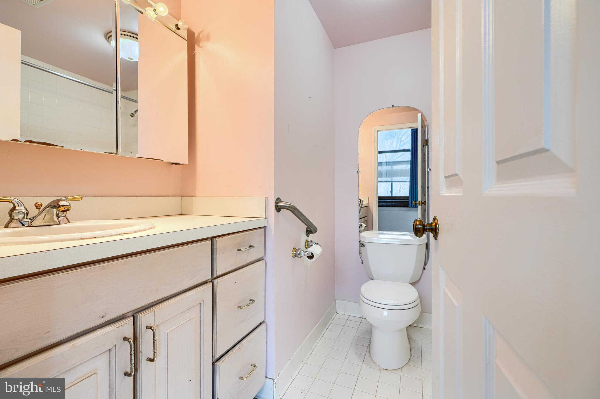 5712 Roland Avenue, Unit 1E Baltimore, MD 21210 - Photo 28 of 39 a bath room with a toilet a sink and a mirror