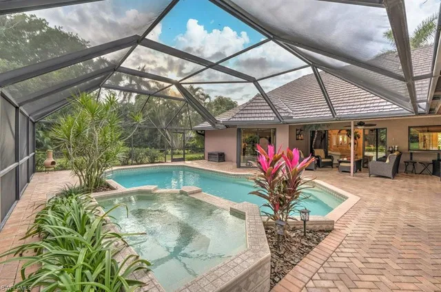 a view of a house with fountain bath tub and chairs