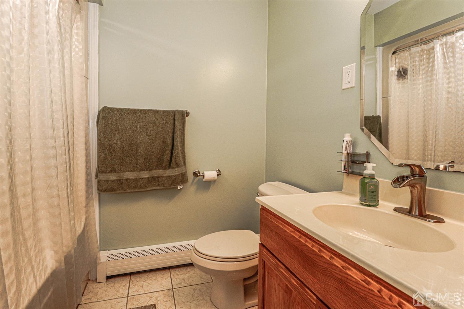 134 Normandy Road Colonia, NJ 07067 - Photo 43 of 45 a bathroom with a sink a toilet and shower curtain
