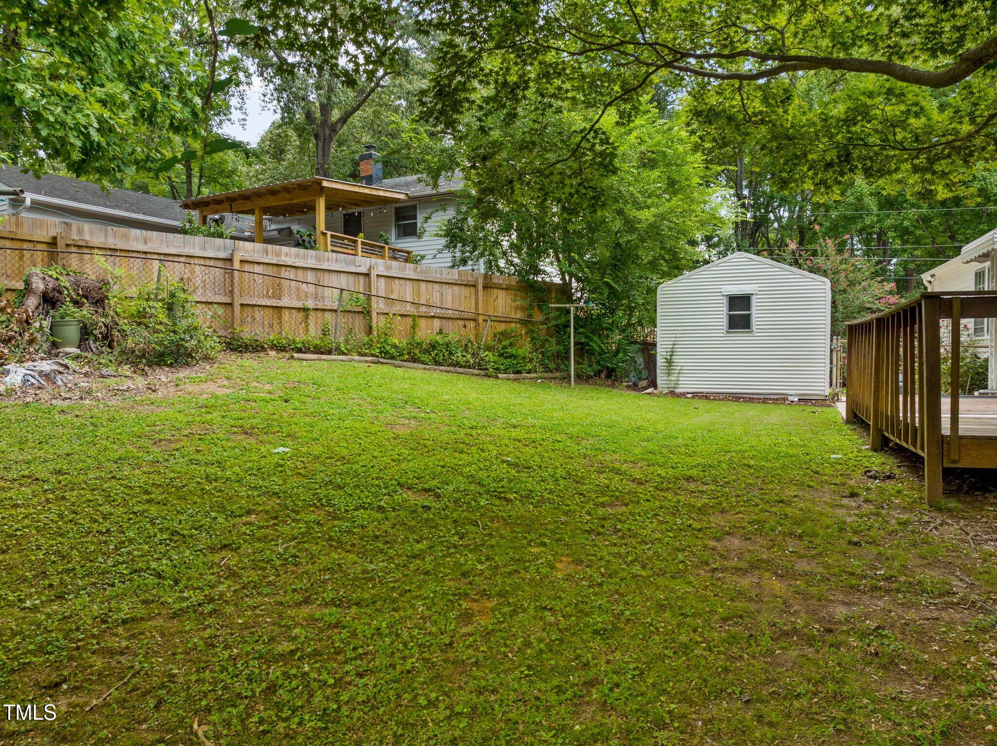 530 Banks Street Raleigh, NC 27604 - Photo 27 of 50 a view of a backyard with large trees and wooden fence