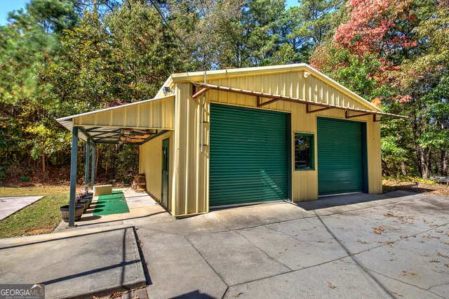 a view of a garage with furniture