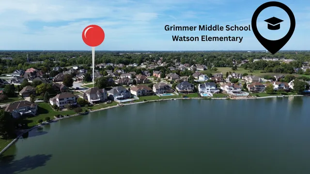 an aerial view of a house with a swimming pool