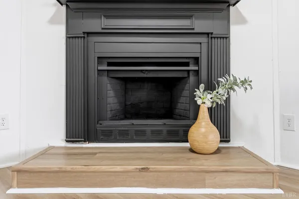 a closeup of a fireplace
