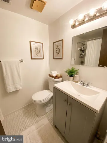 a bathroom with a sink a toilet and mirror