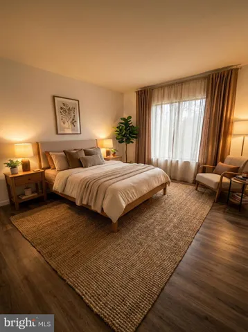 a bedroom with a bed and glass windows