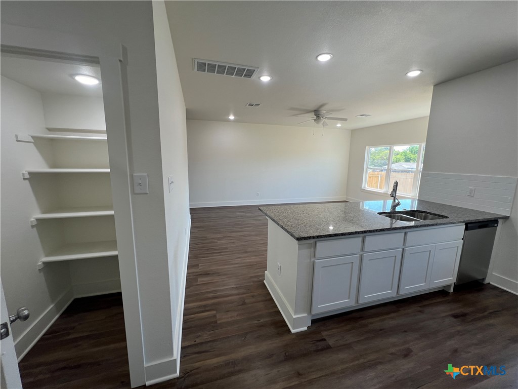 1822 Royal Loop Belton, TX 76513 - Photo 9 of 22 a kitchen with granite countertop a sink and a wooden floor