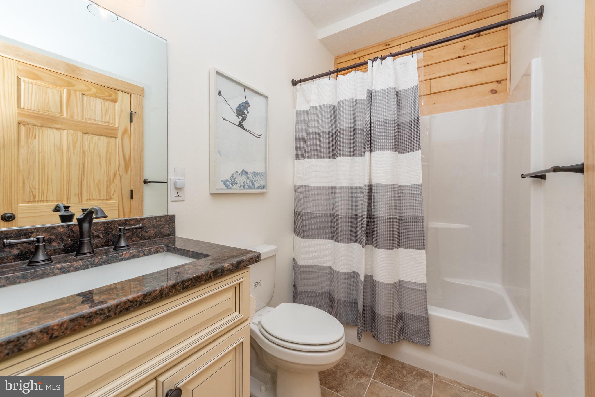 828 North Camp Road McHenry, MD 21541 - Photo 17 of 59 a bathroom with a granite countertop sink toilet and shower