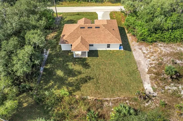 an aerial view of a house
