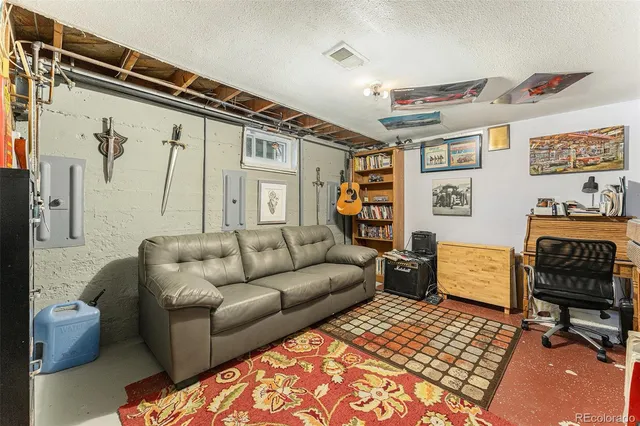 a living room with furniture and a rug