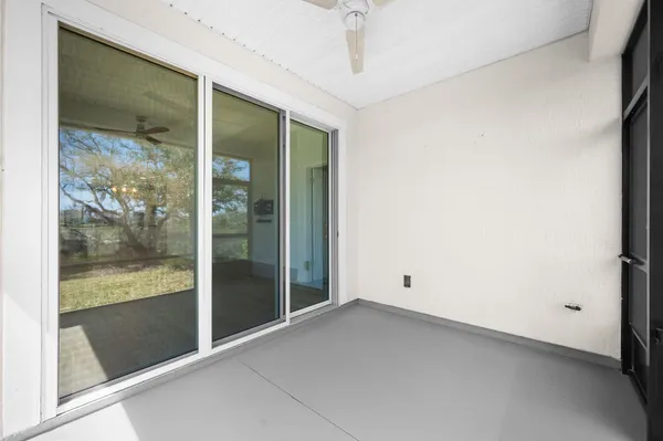 a view of a backyard with large trees