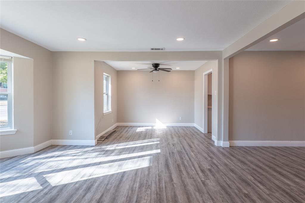 11005 Ferguson Road Dallas, TX 75228 - Photo 5 of 23 Spacious open-concept living area featuring wood-finish flooring, recessed lighting, and a ceiling fan