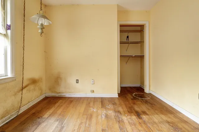 an empty room with a door