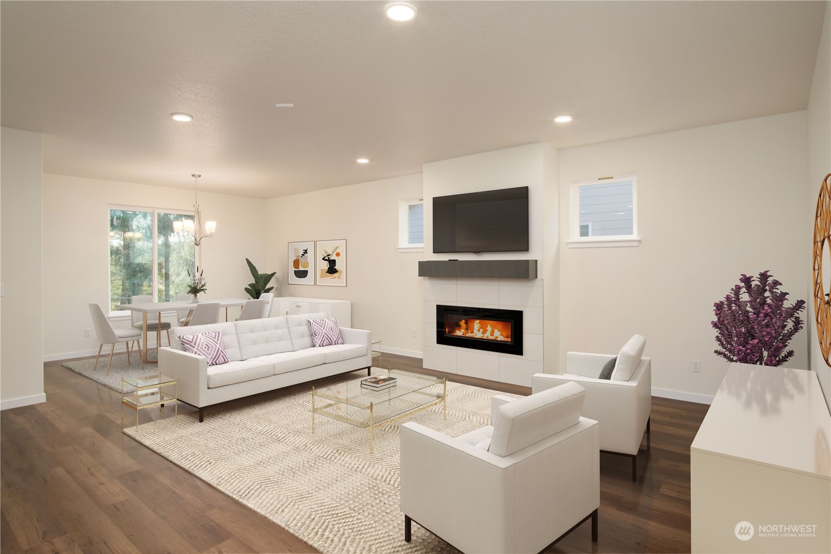 1080 Rw Fletcher Street Winlock, WA 98596 - Photo 4 of 27 a living room with furniture a fireplace and a flat screen tv