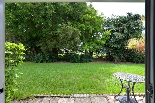 a view of a garden with a bench