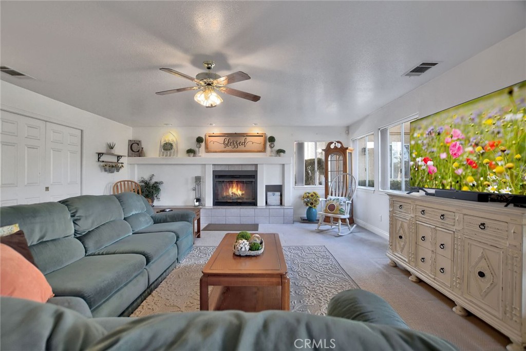 18032 Ohna Road Apple Valley, CA 92307 - Photo 21 of 65 a living room with furniture a flat screen tv and a fireplace