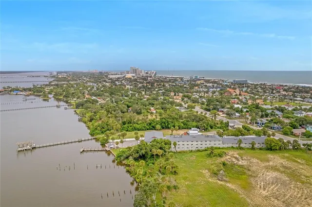 a view of a lake with a city