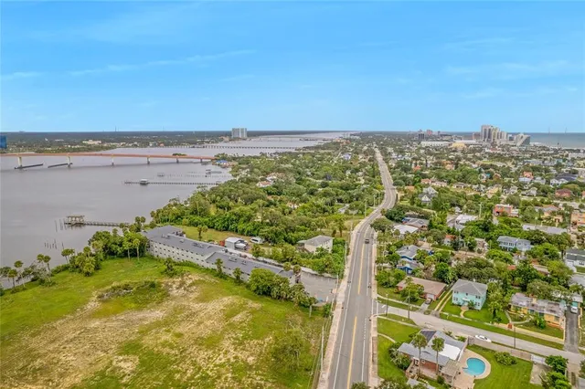 a view of a city and ocean view