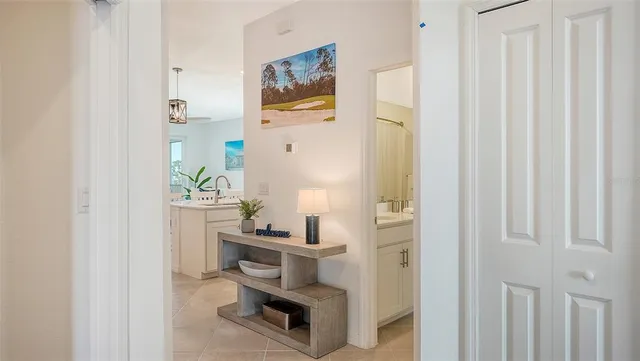 a view of a table and chairs in room