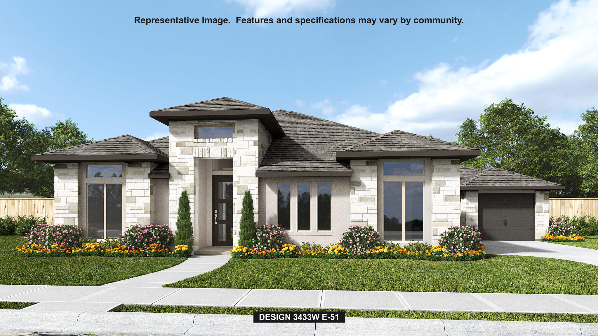 View of front facade featuring stone siding, concrete driveway, a high end roof, and a garage