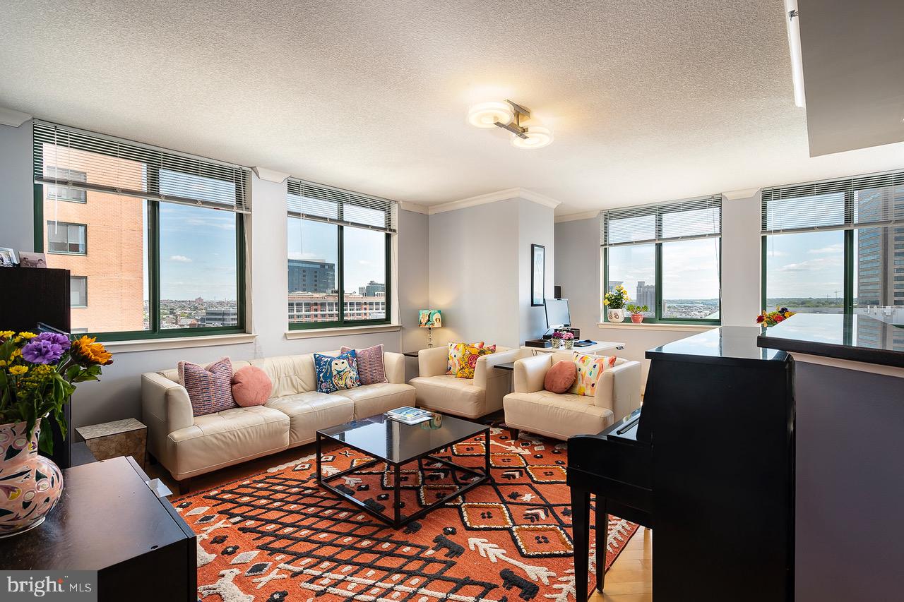 414 Water Street, Unit 1502 Baltimore, MD 21202 - Photo 2 of 32 a living room with furniture and a large window