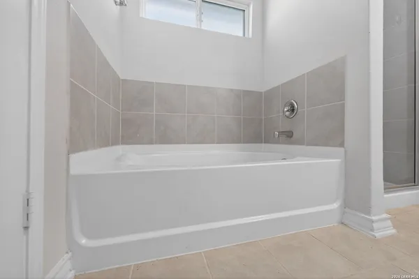 a bathroom with a bathtub