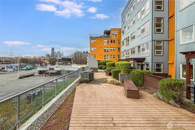 a city view with tall buildings