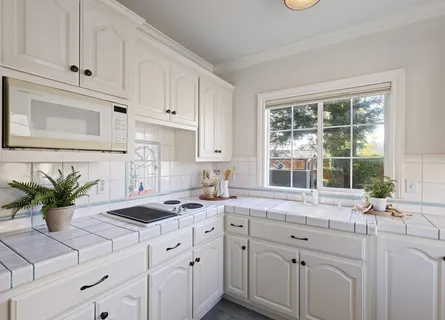 an aerial view of a house with a garden