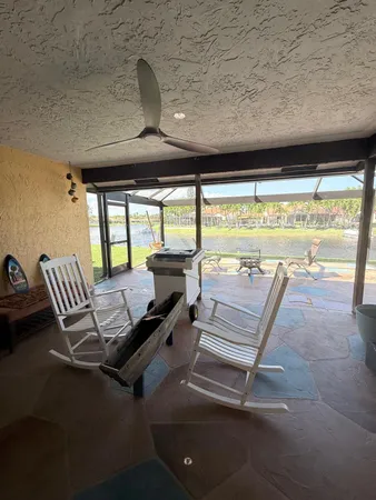a living room with a large window