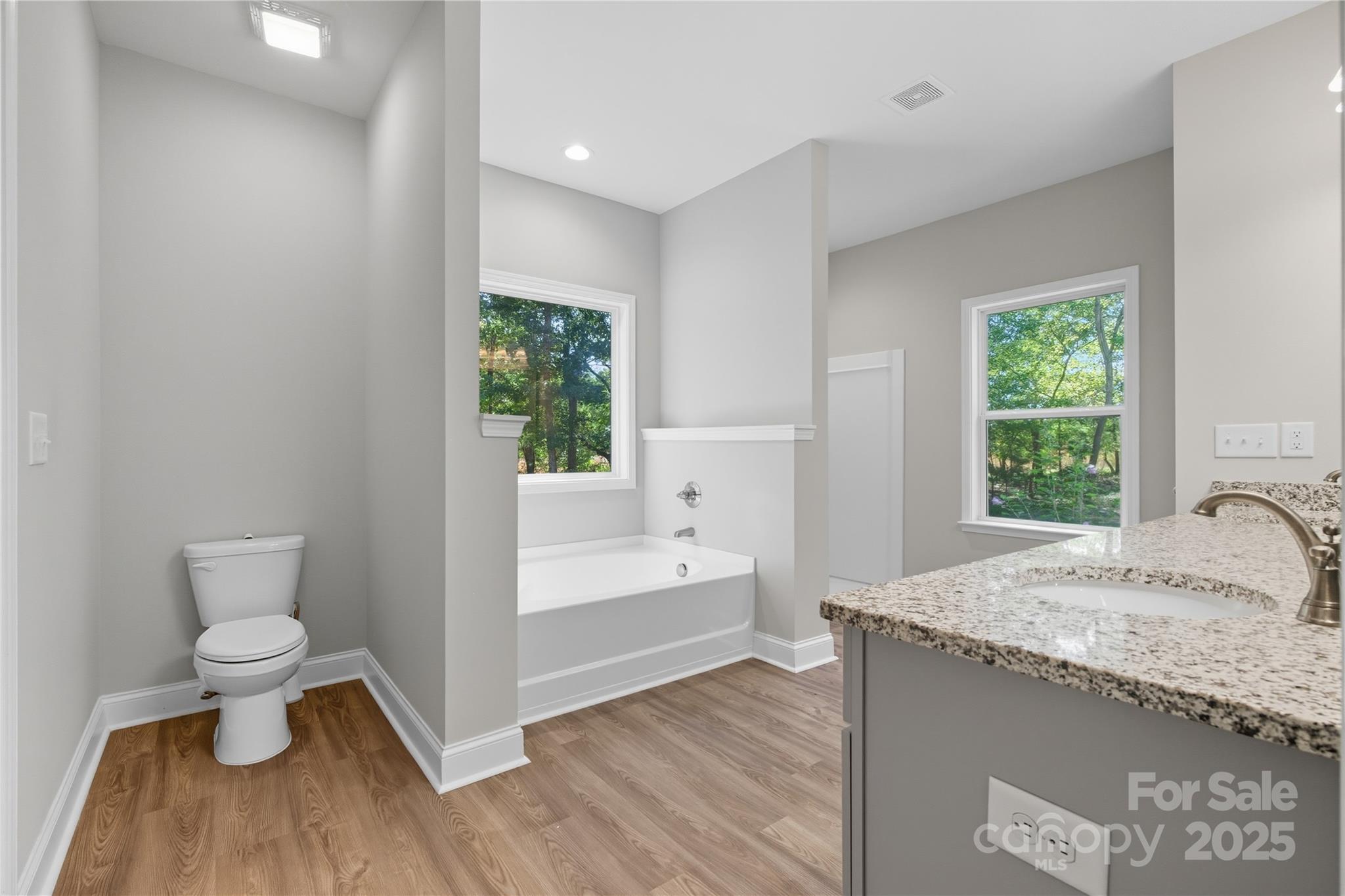 1830 Austin Chaney Road Wingate, NC 28174 - Photo 18 of 39 a bathroom with a granite countertop bathtub sink vanity mirror and toilet