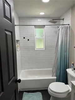 a bathroom with a toilet and a bathtub