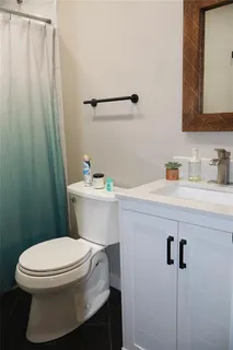 a bathroom with a sink a mirror and a toilet