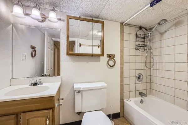 a bathroom with a bathtub a sink a toilet and a mirror