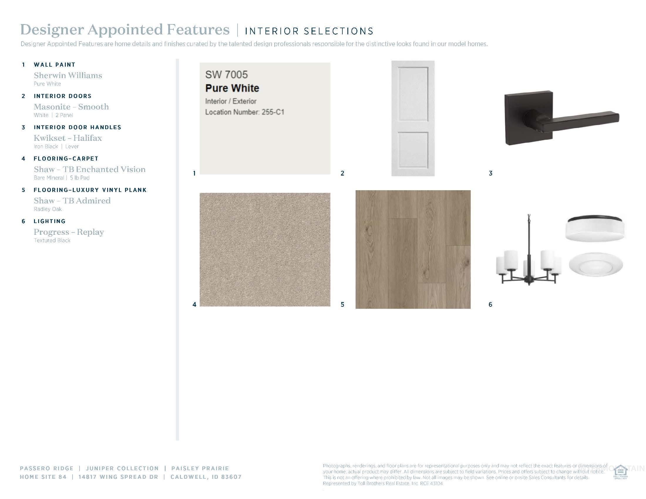 14817 Wing Spread Drive Caldwell, ID 83607 - Photo 14 of 19 Interior Selections Document. Outlining material and finish specifications for the property's interior components
