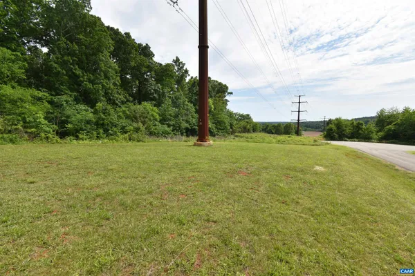 a view of a field with a tree in the background