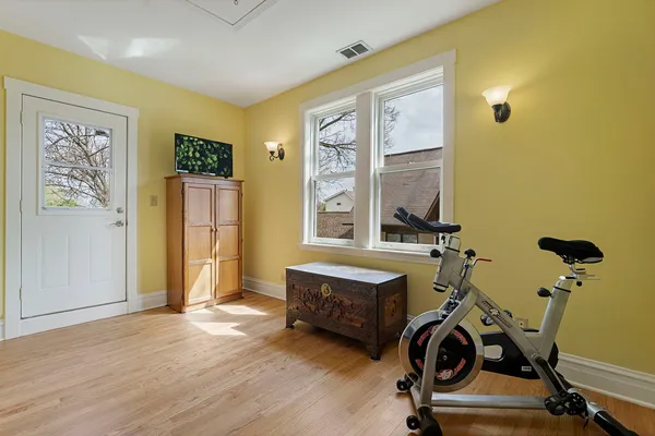 a view of a room with gym equipment