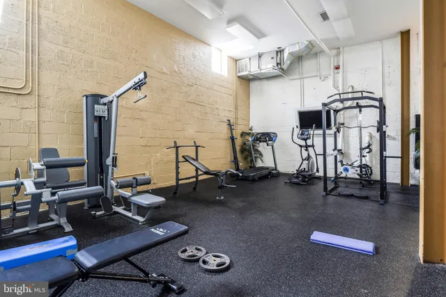 a view of a room with gym equipment