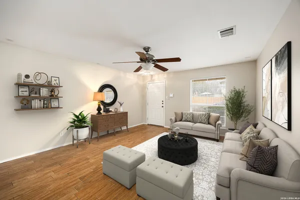 a living room with furniture